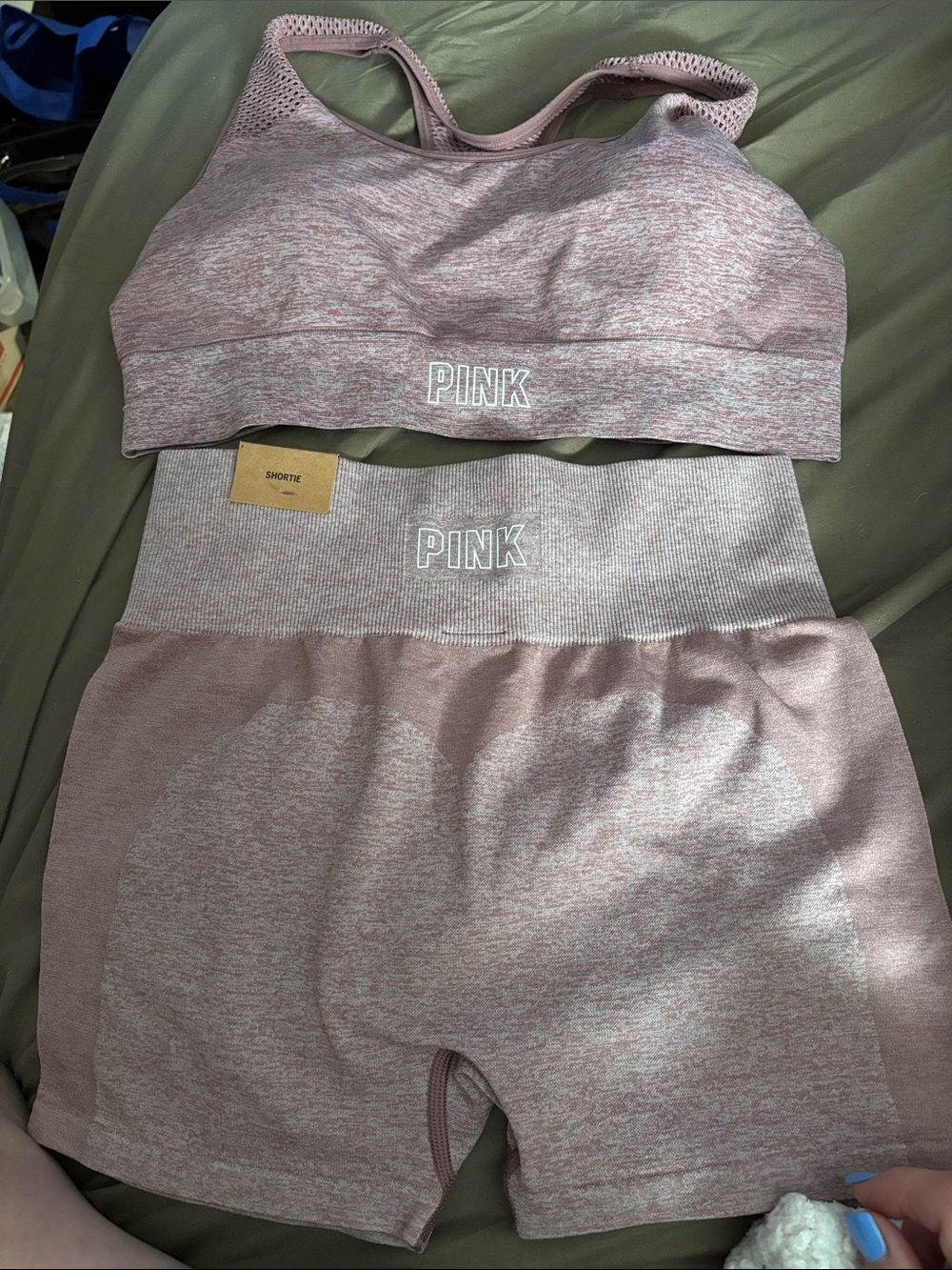 Pink Rose PINK Heathered Mauve Seamless Sports Bra & Shorts Set